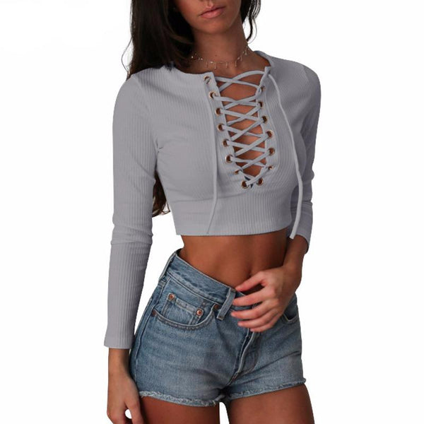 Lace Up Cropped T-Shirt