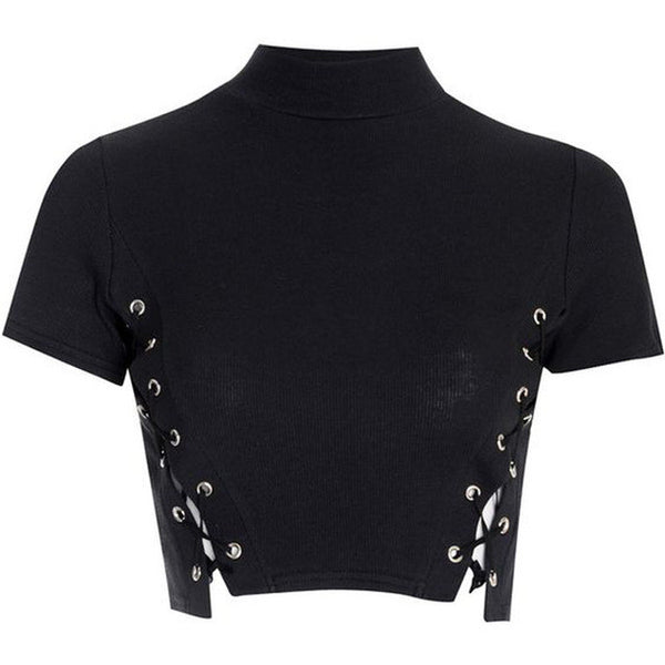 Lace Up Cropped Short Sleeve T-Shirt