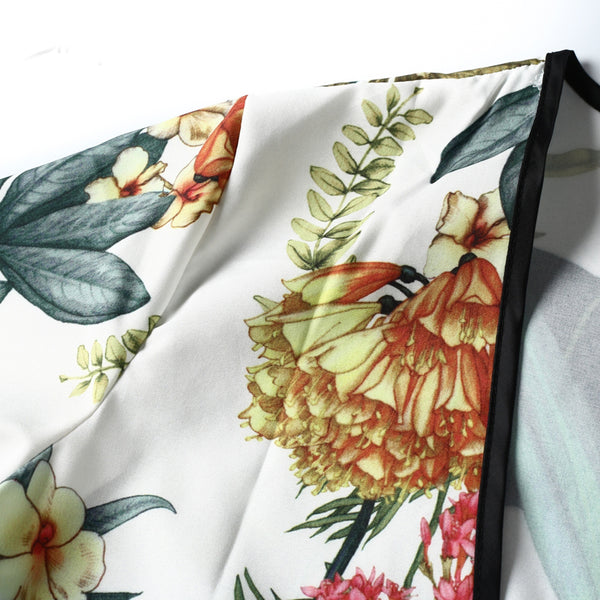 White Floral Print Kimono Robe