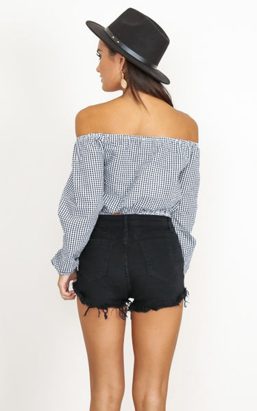 Plaid Off Shoulder Cropped Blouse