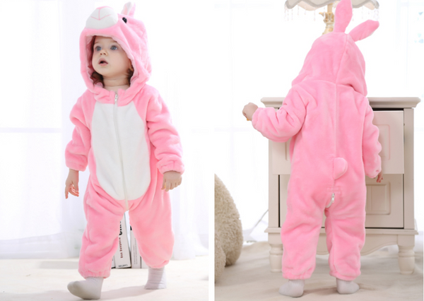 Cute Animal Hooded Baby  Romper - Pink Rabbit