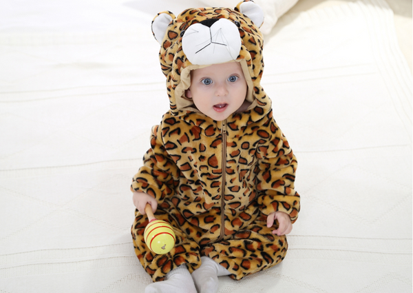Cute Animal Hooded Baby  Romper - Leopard