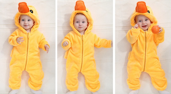 Cute Animal Hooded Baby  Romper - Yellow Duck
