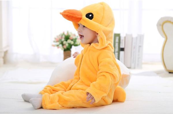 Cute Animal Hooded Baby  Romper - Yellow Duck