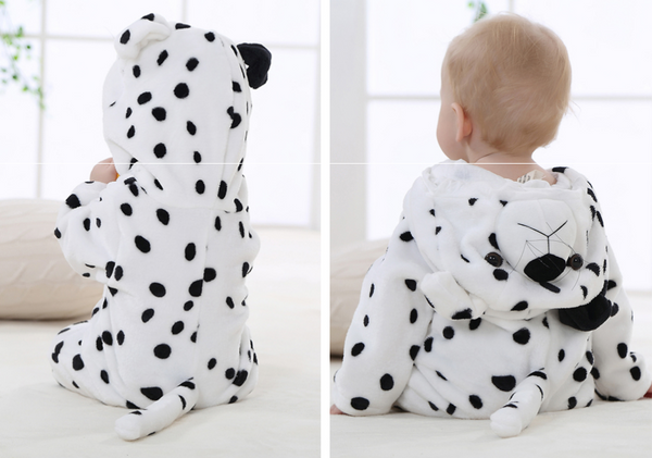 Cute Animal Hooded Baby  Romper - Black Spots