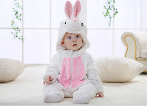 Cute Animal Hooded Baby  Romper - White Rabbit