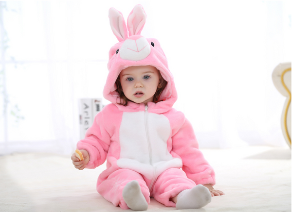 Cute Animal Hooded Baby  Romper - Pink Rabbit