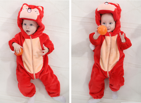 Cute Animal Hooded Baby  Romper - Red Fox