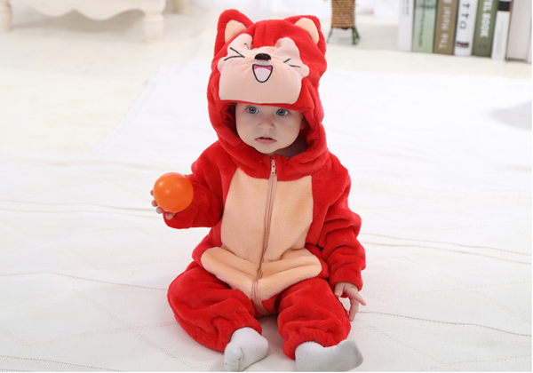 Cute Animal Hooded Baby  Romper - Red Fox