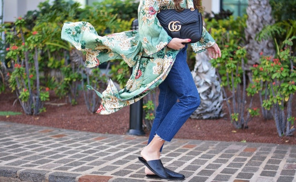 Green Floral Print Kimono Robe