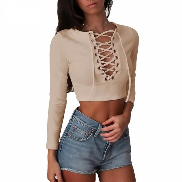 Lace Up Cropped T-Shirt