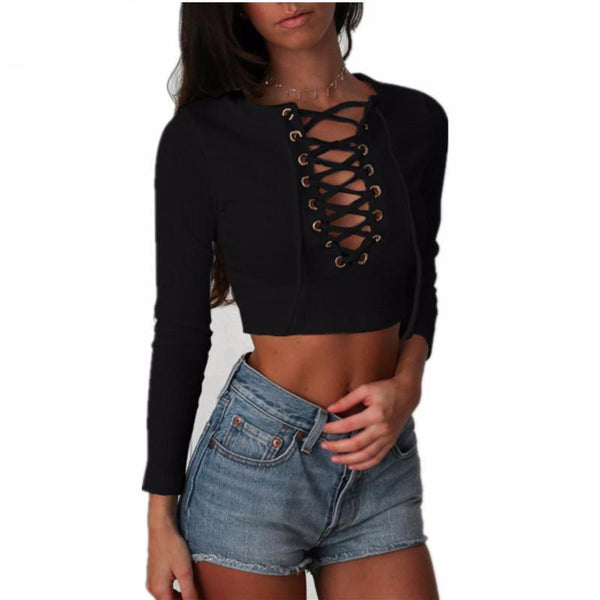 Lace Up Cropped T-Shirt