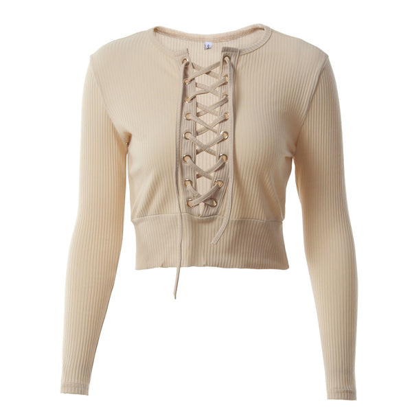 Lace Up Cropped T-Shirt