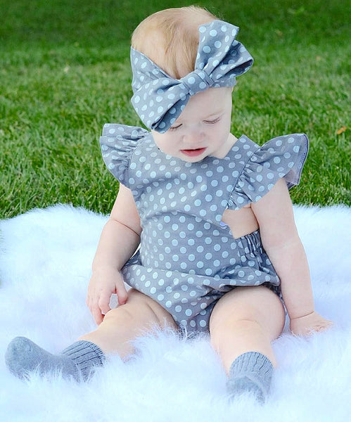 Polka Dot Butterfly Sleeve Sunsuit  2Pcs