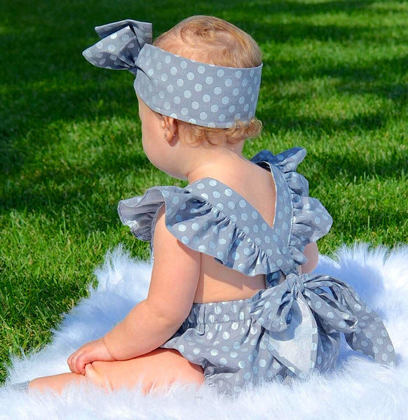 Polka Dot Butterfly Sleeve Sunsuit  2Pcs