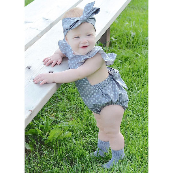 Polka Dot Butterfly Sleeve Sunsuit  2Pcs