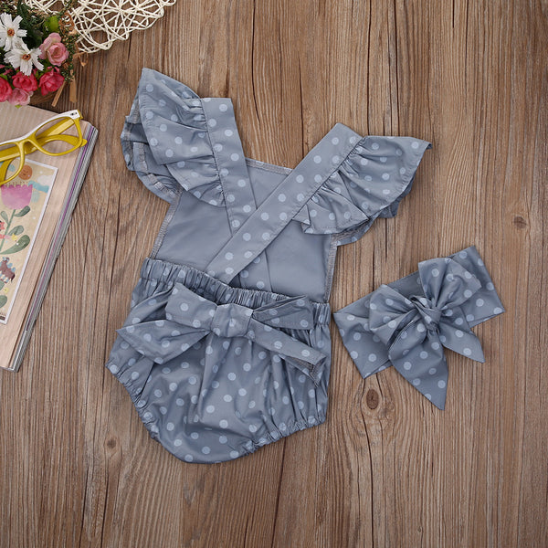 Polka Dot Butterfly Sleeve Sunsuit  2Pcs
