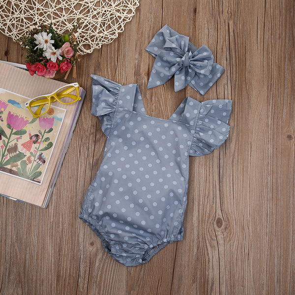 Polka Dot Butterfly Sleeve Sunsuit  2Pcs