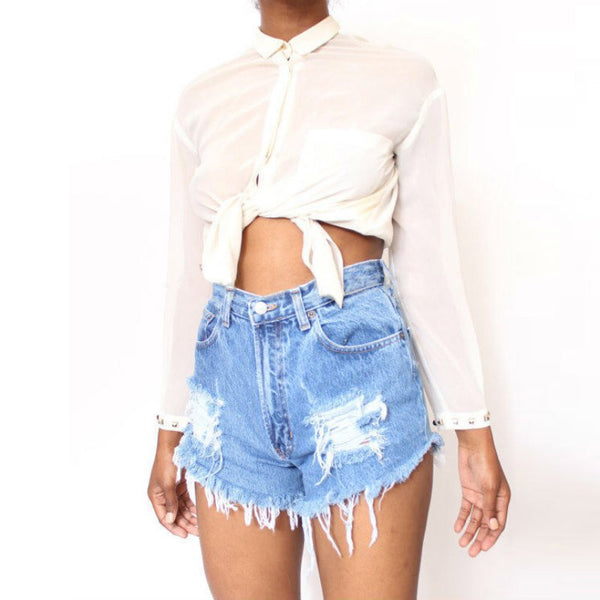 High Waist Denim Shorts Slim Fit outfit