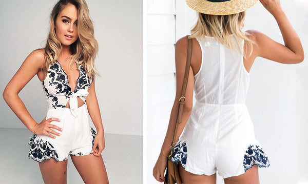 Elegant Floral Embroidery Romper