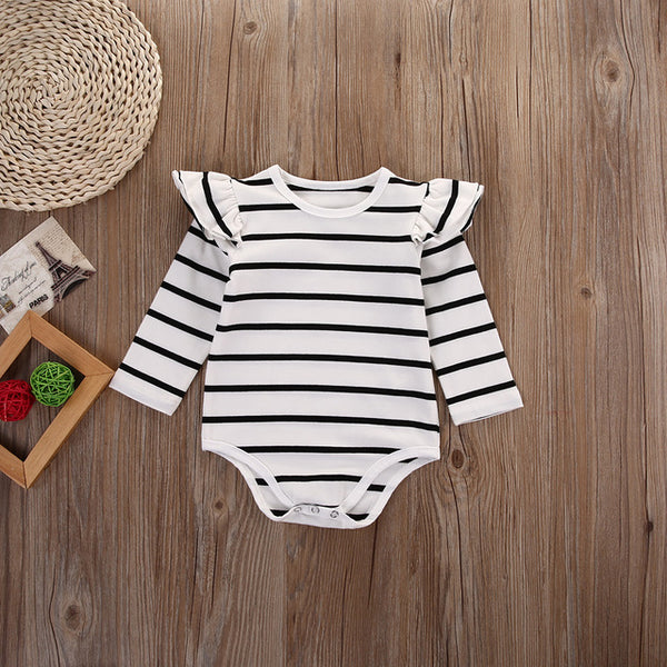 Cute baby clothes striped long sleeve romper for girls