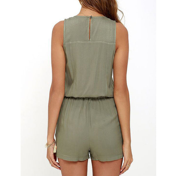 Olive Front Zipper Rompers