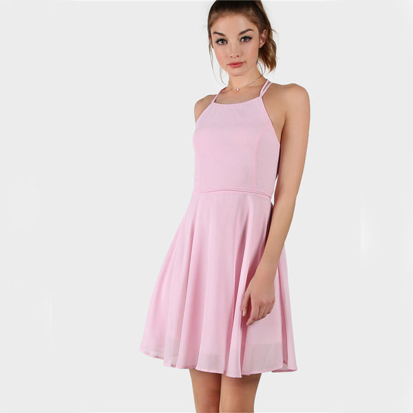 Claire Cross Lace Up Backless Skater Dress