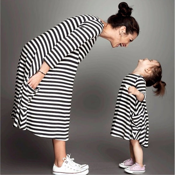 Striped Mother And Daughter Dresses