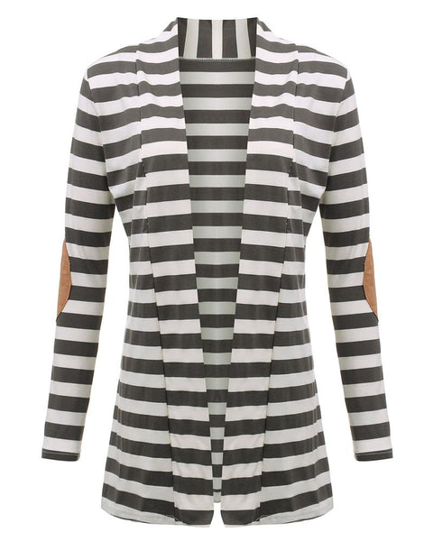 Elbow Patch Long Sleeve Striped Cardigan