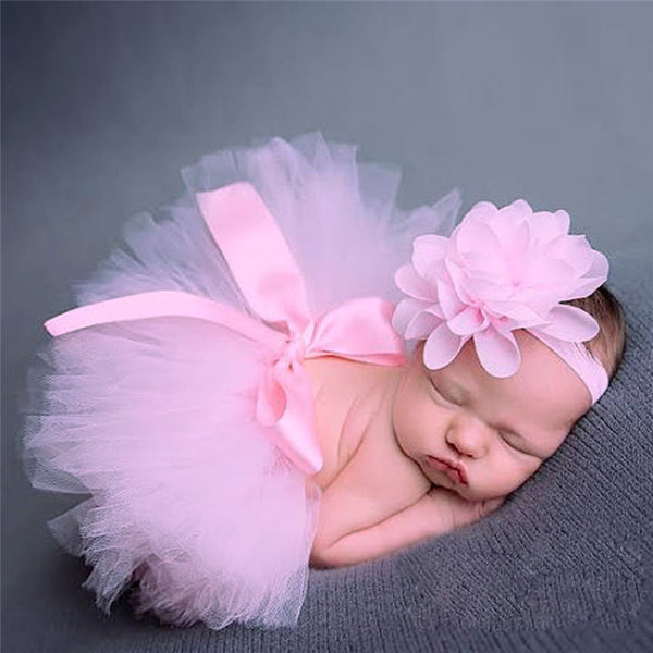 Pink Flower Headband and Princess Tutu Skirt Photo Prop