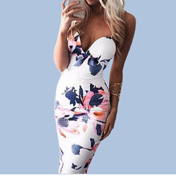 Vintage Flower Spaghetti Strap Bodycon