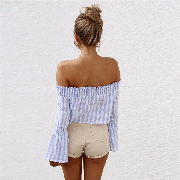 Cropped  Off Shoulder Stripes Blouse