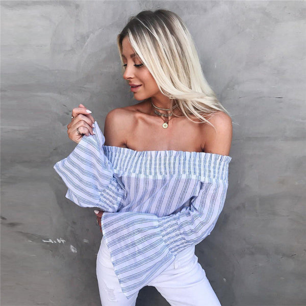 Cropped  Off Shoulder Stripes Blouse