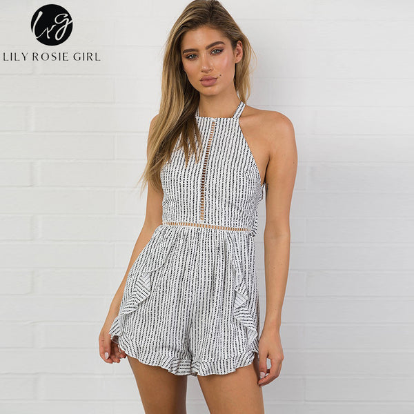 Lily Rosie Girl 2017 Fashion Women Striped Jumpsuits Sexy Backless Femme Romper Sleeveless Bodysuits Summer Beach Playsuit