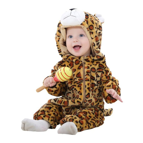 Cute Animal Hooded Baby  Romper - Leopard