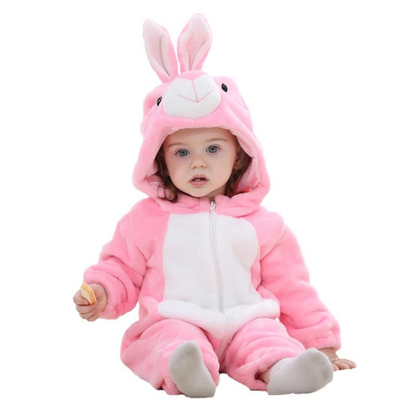 Cute Animal Hooded Baby  Romper - Pink Rabbit