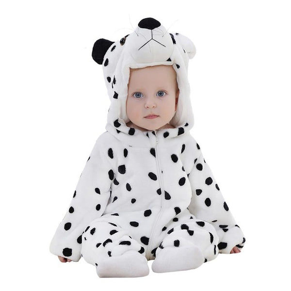 Cute Animal Hooded Baby  Romper - Black Spots