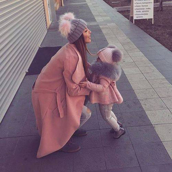 Mommy and Me Pom Pom Hat