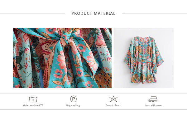 Boho Kimono Peacock Floral Romper